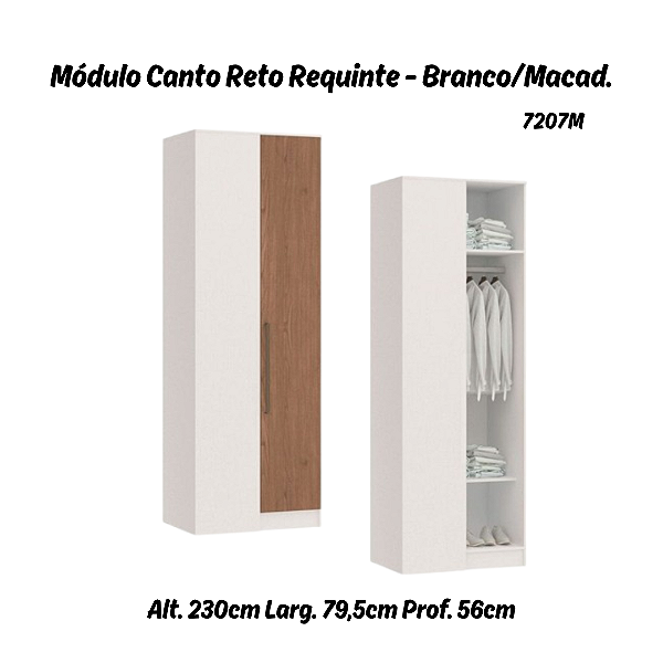 Módulo Canto Reto 01 Porta Requinte - 7207M - Branco / Macadâmia - Móveis Castro