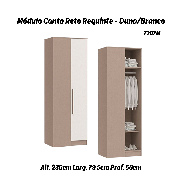 Módulo Canto Reto 01 Porta Requinte - 7207M - Duna / Branco - Móveis Castro