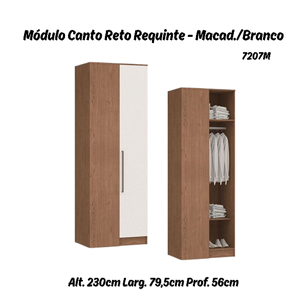 Módulo Canto Reto 01 Porta Requinte - 7207M - Macadâmia / Branco - Móveis Castro