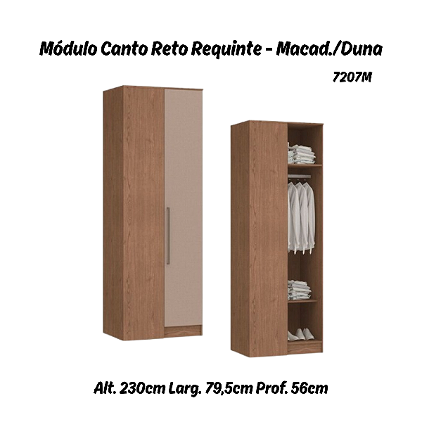 Módulo Canto Reto 01 Porta Requinte - 7207M - Macadâmia / Duna - Móveis Castro