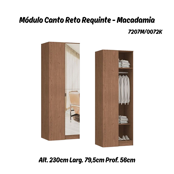 Módulo Canto Reto 01 Porta Requinte c/ Espelho - 7207M - Macadâmia - Móveis Castro