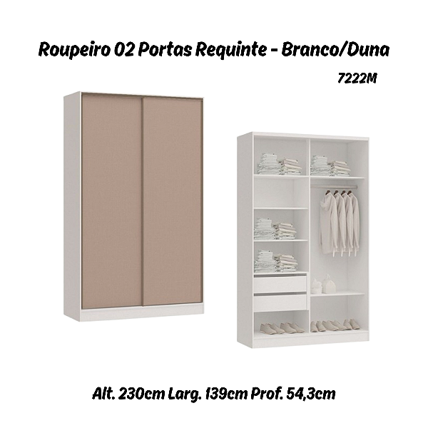 Roupeiro 02 Portas de Correr Requinte - 7222M - Branco / Duna - Móveis Castro