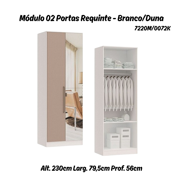 Módulo 02 Portas Requinte c/ 01 PT Espelho - 7220M - Branco / Duna - Móveis Castro