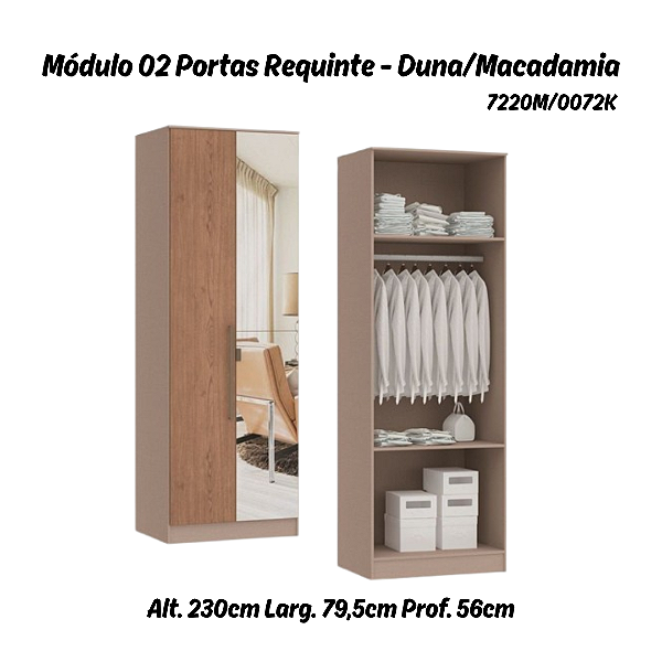 Módulo 02 Portas Requinte c/ 01 PT Espelho - 7220M - Duna / Macadâmia - Móveis Castro