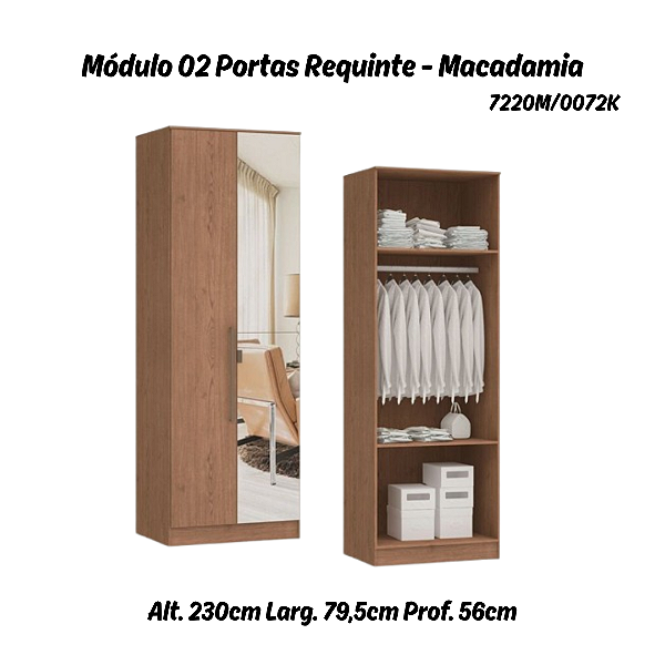 Módulo 02 Portas Requinte c/ 01 PT Espelho - 7220M - Macadâmia - Móveis Castro