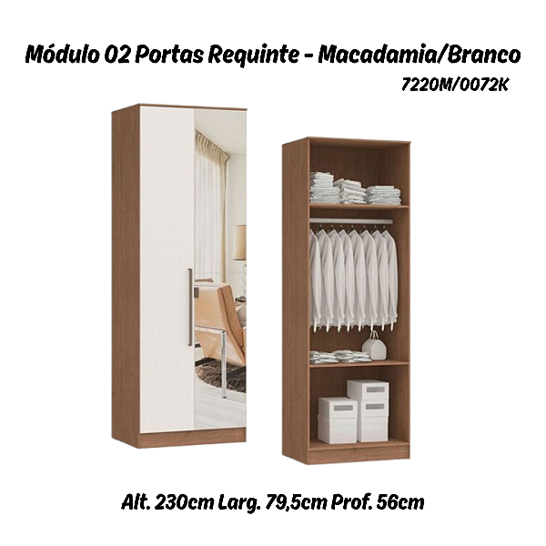 Módulo 02 Portas Requinte c/ 01 PT Espelho - 7220M - Macadâmia / Branco - Móveis Castro