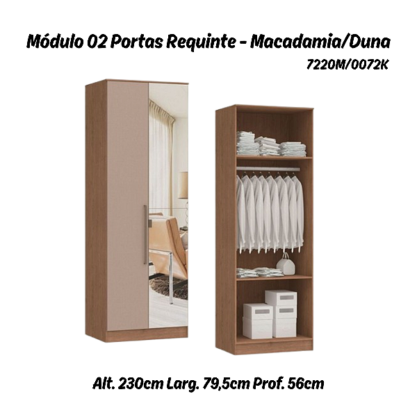 Módulo 02 Portas Requinte c/ 01 PT Espelho - 7220M - Macadâmia / Duna - Móveis Castro