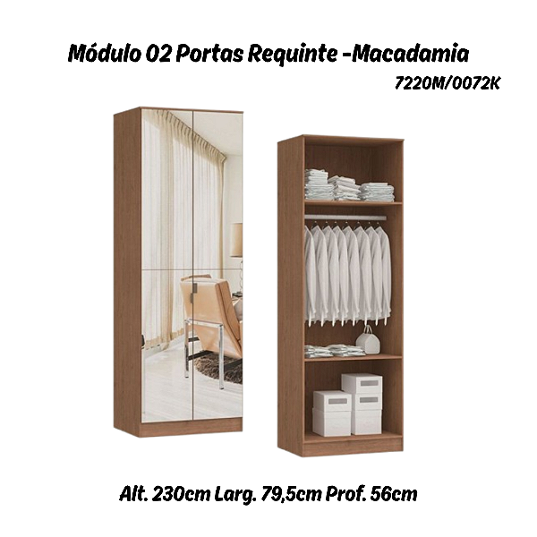 Módulo 02 Portas Requinte c/ 02 Pts Espelhos - 7220M - Macadâmia - Móveis Castro