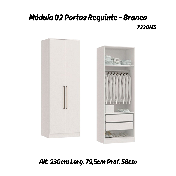 Módulo 02 Portas 02 Gvts 01 Cabideiro Requinte - 7220M5 - Branco - Móveis Castro