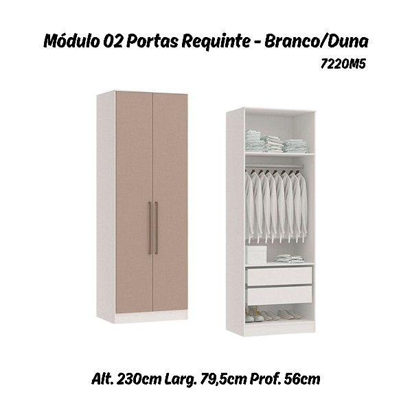 Módulo 02 Portas 02 Gvts 01 Cabideiro Requinte - 7220M5 - Branco / Duna - Móveis Castro