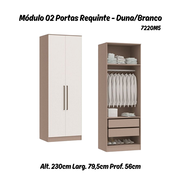 Módulo 02 Portas 02 Gvts 01 Cabideiro Requinte - 7220M5 - Duna / Branco - Móveis Castro