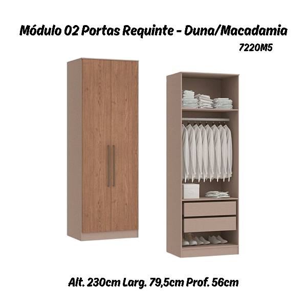 Módulo 02 Portas 02 Gvts 01 Cabideiro Requinte - 7220M5 - Duna / Macadâmia - Móveis Castro