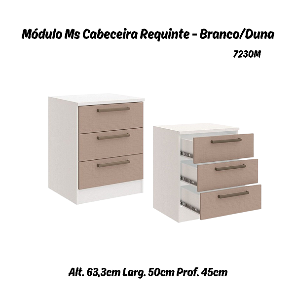 Módulo Mesa Cabeceira 03 Gavetas Requinte - 7230M - Branco / Duna - Móveis Castro