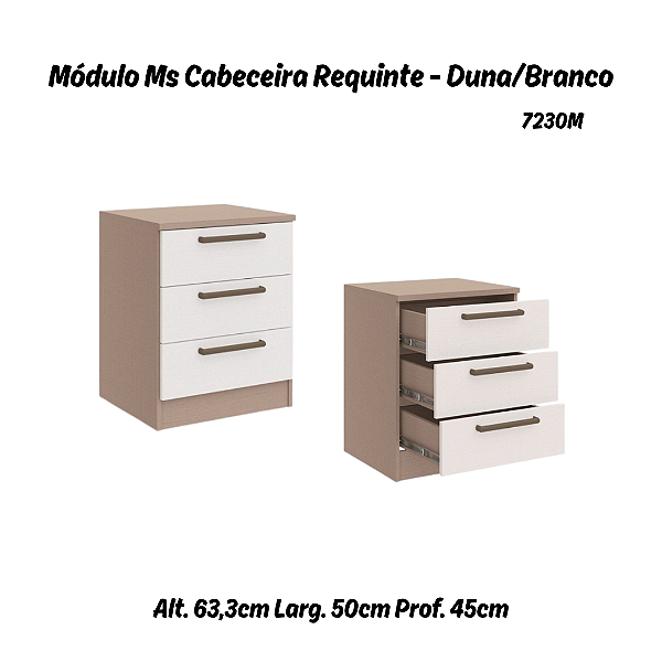 Módulo Mesa Cabeceira 03 Gavetas Requinte - 7230M - Duna / Branco - Móveis Castro