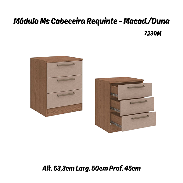 Módulo Mesa Cabeceira 03 Gavetas Requinte - 7230M - Macadâmia / Duna - Móveis Castro