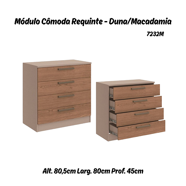Módulo Cômoda 04 Gavetas Requinte - 7232M - Duna / Macadâmia - Móveis Castro