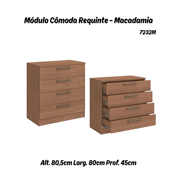 Módulo Cômoda 04 Gavetas Requinte - 7232M - Macadâmia - Móveis Castro