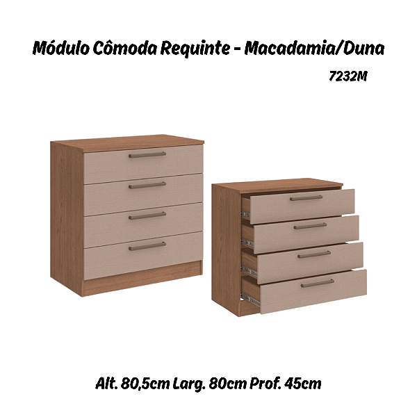 Módulo Cômoda 04 Gavetas Requinte - 7232M - Macadâmia / Duna - Móveis Castro