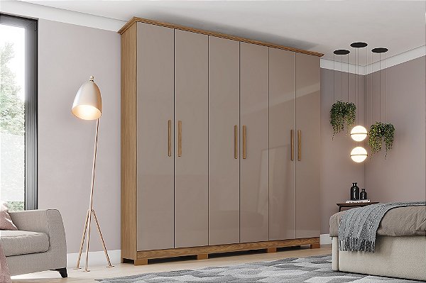 Roupeiro 06 Portas Cover - D230-222 - Nature/Avela - Móveis Henn