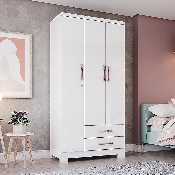 Roupeiro 03 Portas 02 Gavetas Açai - DA133-66 - Branco - Móveis Henn