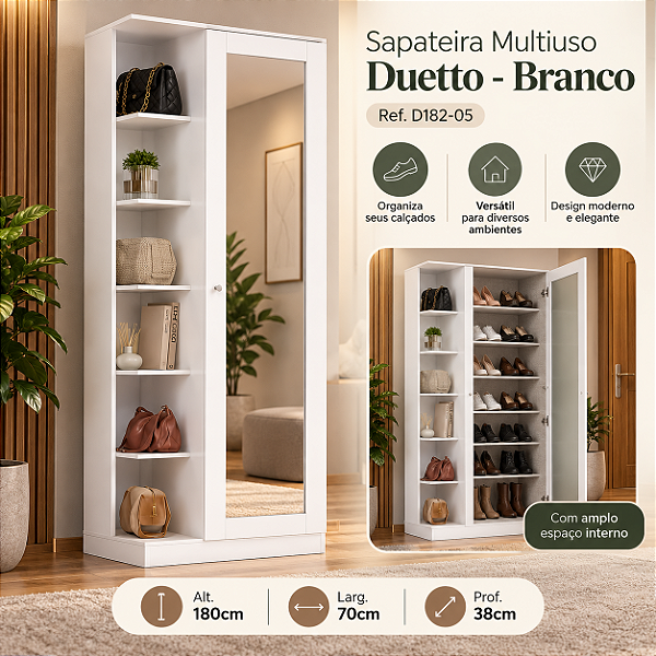 Sapateira Duetto 01 Porta - D182-05 - Branco - Móveis Henn