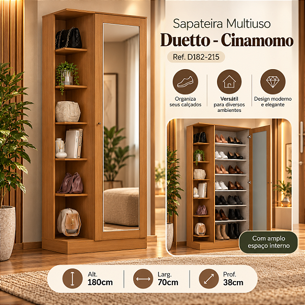 Sapateira Duetto 01 Porta - D182-214 - Cinamomo - Móveis Henn