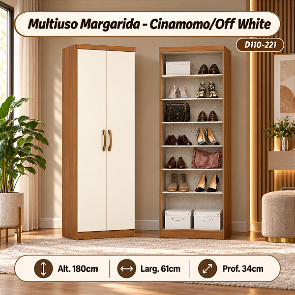 Multiuso Margarida 02 Portas - D110-221 - Cinamomo/Off White - Móveis Henn