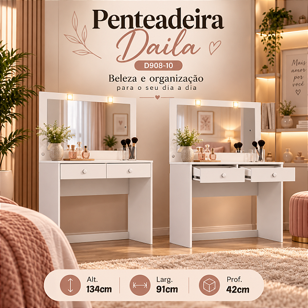 Penteadeira Daila - D908-10 - Branco - Móveis Henn