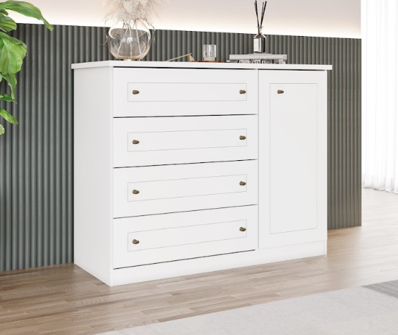 Cômoda Americana 04 Gavetas 1 Porta - D715-05 - Branco - Móveis Henn