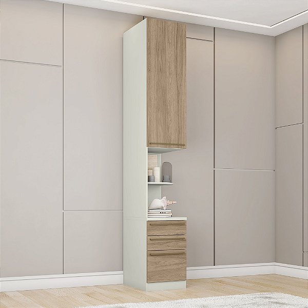 Módulo de Cabeceira 01 Porta 03 Gavetas - MC02-184 - Areia / Jequitibá - Linha Seletto - Móveis Henn