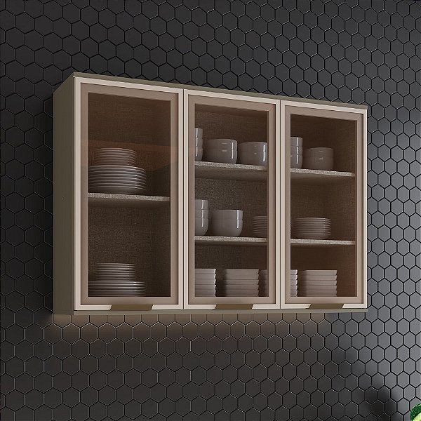 Aéreo 03 Portas 120cm / 83cm com Vidro - C80-35 - Duna - Linha Connect - Móveis Henn