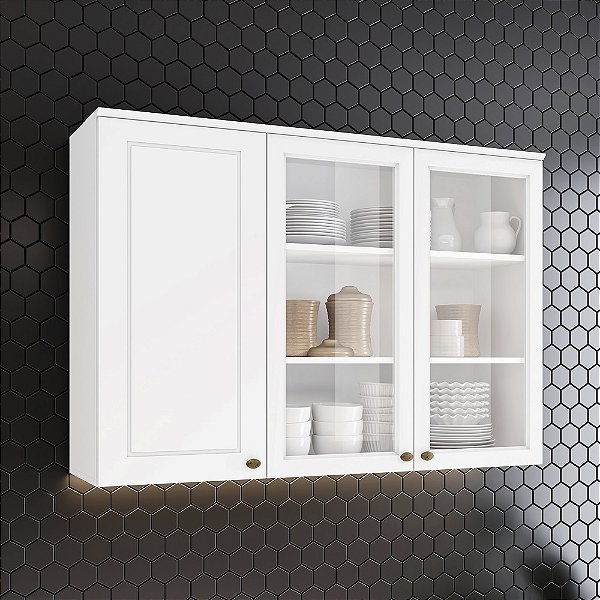 Aéreo 03 Portas 120cm com Vidro - C363-05 - Branco - Linha Americana - Móveis Henn