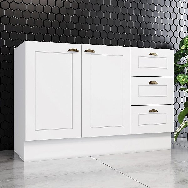 Balcão 02 Portas 03 Gavetas 120cm - C353-05 - Branco - Linha Americana - Móveis Henn