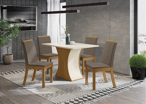 Conjunto de Mesa Luiza 120 + 04 Cadeiras Isa Bege - Móveis Henn