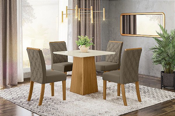 Conjunto de Mesa Dora + 04 Cadeiras Vita Bege - Móveis Henn