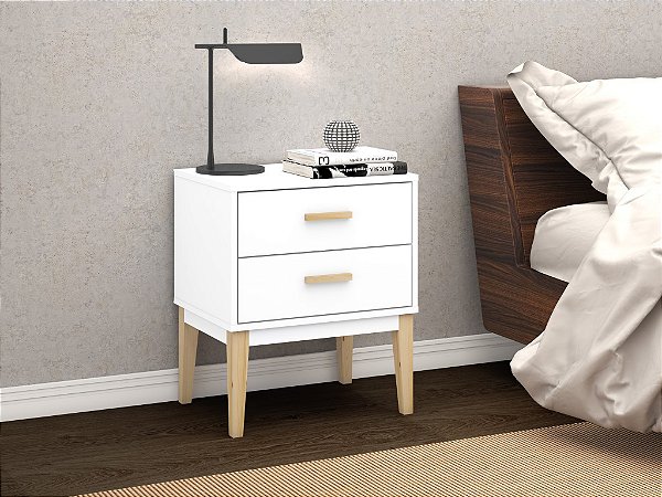 Mesa Cabeceira 02 Gavetas Linha Legno - LE 6007 - Branco - Movelbento