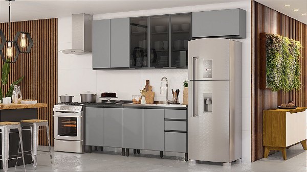 Cozinha Modulada 06 pçs - Linha Belize - Cinza - Móveis Henn