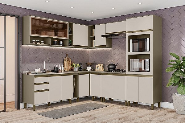 Cozinha Modulada 15 Pçs - Linha Connect - Duna / Cristal - Móveis Henn