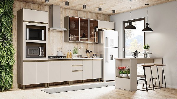 Cozinha Modulada 06 Pçs - Linha Connect - Duna / Cristal - Móveis Henn