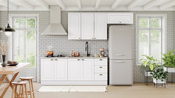 Cozinha Modulada 05 Pçs - Linha Americana - Branco - Móveis Henn