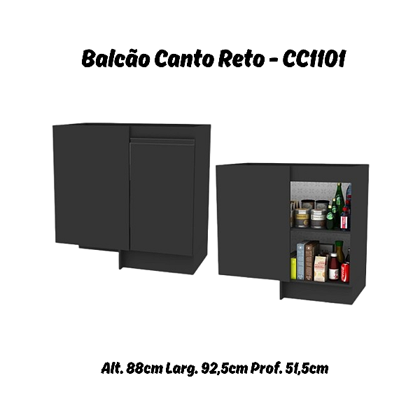 Balcão 01 Porta Canto Reto - Ref. CC1101 - Onix - Linha DA CASA - Móveis Primavera