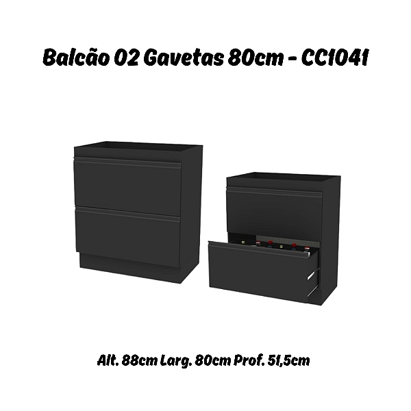 Balcão 02 Gavetas 80cm - Ref. CC1041 - Onix - Linha DA CASA - Móveis Primavera