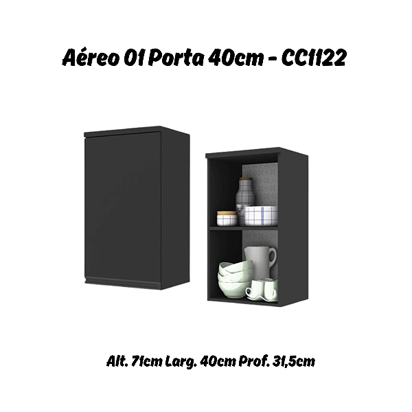 Aéreo 01 Porta 40cm - Ref. CC1122 - Onix - Linha DA CASA - Móveis Primavera