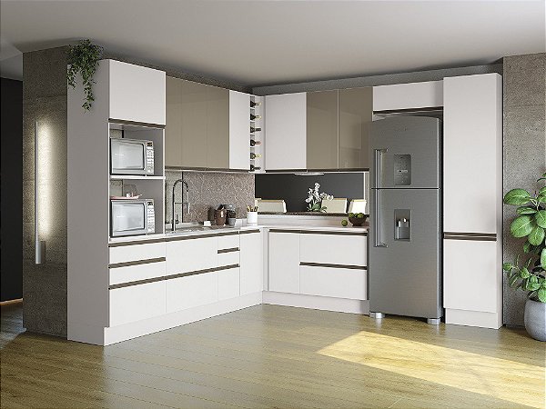 Cozinha Completa de Canto 14 Portas 7 Gavetas Modulada Maxxi Kappesberg -  Branco