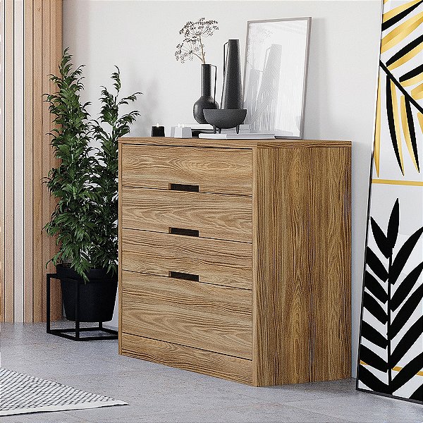 Cômoda 03 Gavetas 01 Gavetão - Ref. S824 - Nogueira - Kappesberg