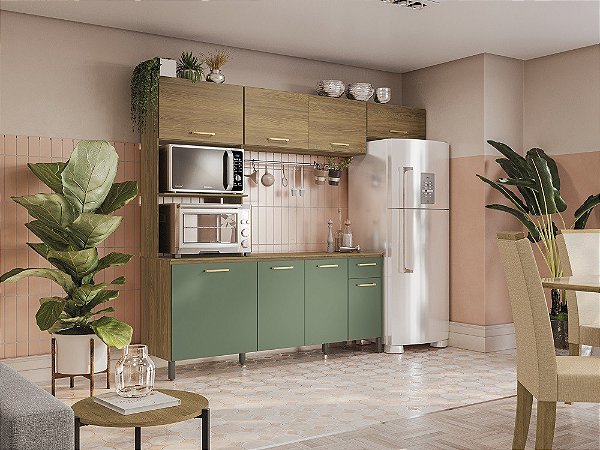 Cozinha Compacta Ref. L780A - Nogueira / Verde - Kappesberg
