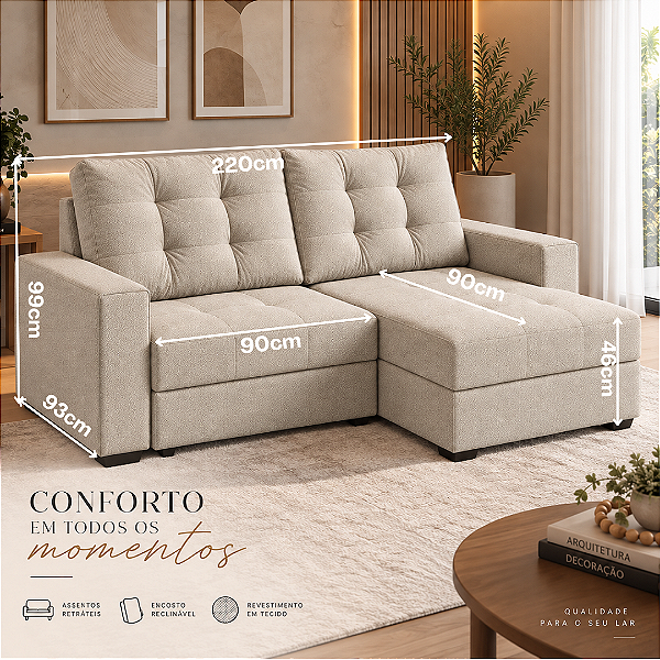 Sofá Retrátil Argo 220cm - Estofados Rincão