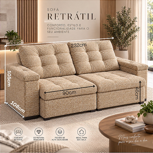 Sofá Retrátil e Reclinável EDGE 232cm - Estofados Rincão