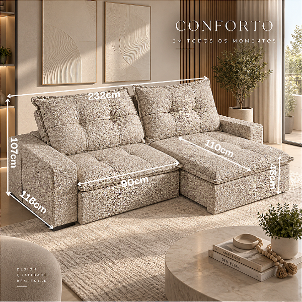 Sofá Retrátil e Reclinável Genesis 232cm 02 Módulos - Estofados Rincão