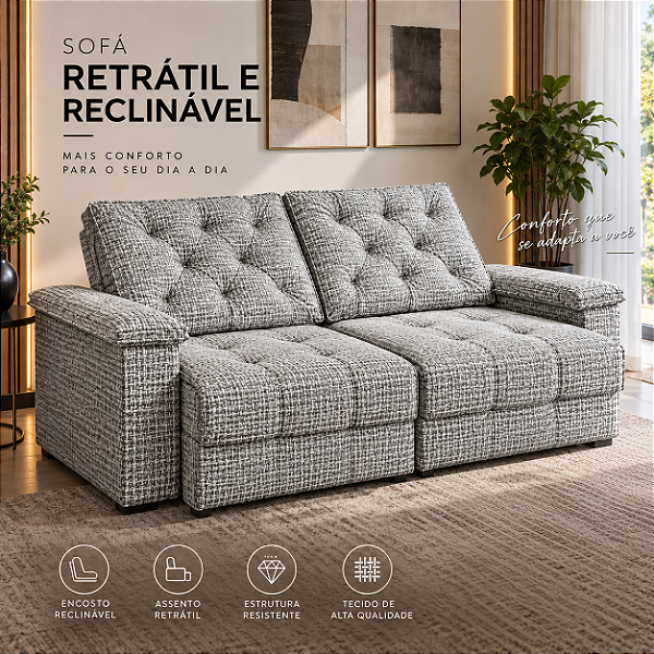 Sofá Retrátil e Reclinável Tiggo 232cm 02 Módulos - Estofados Rincão